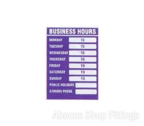 SHOWCARD - BUSINESS TRADING HOURS