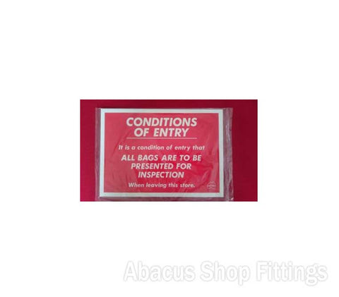 SHOWCARD NO EATINGCONDITIONS OF ENTRY